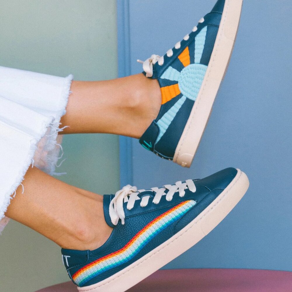 NEW SOLUDOS Leather Ibiza Platform Sneakers Blue/rainbow for women 462mn